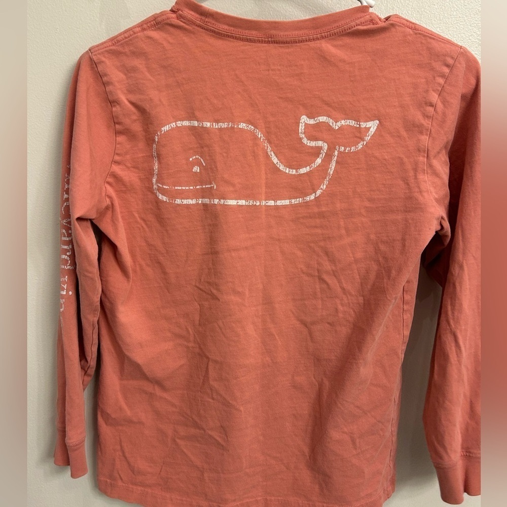 Vineyard Vines boys 10/12 medium melon Nantucket red  Whale Long Sleeve Shirt